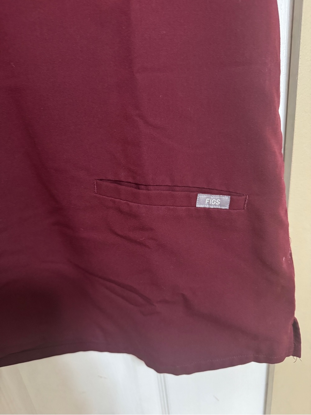 FIGS Women's Short Sleeve V-Neck Scrub Top in Burgundy - Picture 4 of 6